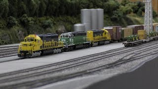 N Scale Layout video update No 12  test run Intermountain SD402 ESU Loksound [upl. by Cyd]