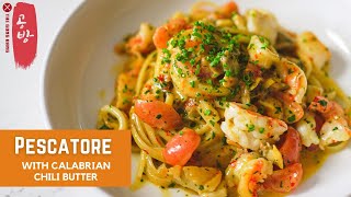 Linguine Pescatore with Calabrian Chili Butter  Seafood Linguine [upl. by Adis]