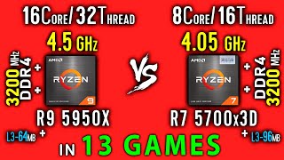 Ryzen 9 5950x vs Ryzen 7 5700x3D Test in 13 Games or R7 5700x3D vs R9 5950x [upl. by Atteras]