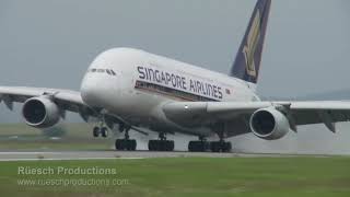 Singapore Airlines Airbus A380 Thrilling Crosswind Landing at Zurich Airport [upl. by Orion]