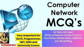 Lec 12Data Link Layer MCQs on Pure amp Slotted Aloha CSMACD Bit Stuffing covered important points [upl. by Yelram500]