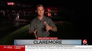 Claremore Gas Station Damaged By Downed Power Line After Tornado [upl. by Karlie855]