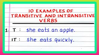 TRANSITIVE AND INTRANSITIVE VERBS  5  10 Examples of TRANSITIVE AND INTRANSITIVE VERBS  SENTENCES [upl. by Mukul]