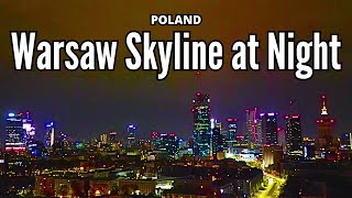 Warsaw Skyline at Night  4K drone video [upl. by Nathalia]