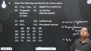 Match the following and identify the correct option a COg  H2g i MgHCO3Ca [upl. by Teteak]