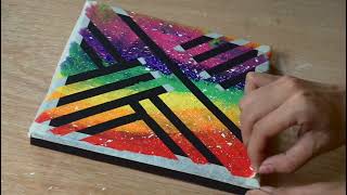 Rainbow Abstract Painting With Masking Tape  Using Acrylic Paint  DIY [upl. by Nosreme]