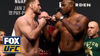 Stipe Miocic and Francis Ngannou faceoff  WEIGHIN  UFC 220 [upl. by Navoj]