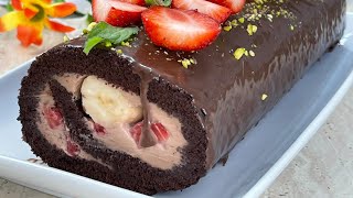 Chocolate roulade recipe filled with nutella cream and mascarpone [upl. by Zemaj]