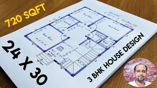 24X30 HOUSE PLAN II 720 Sqft house design II 24x30 house design with 3 bedrooms [upl. by Yaras]