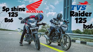 honda sp shine 125 bs6 vs tvs raider 125 bs6 long race who will win 🏆 [upl. by Mohamed]