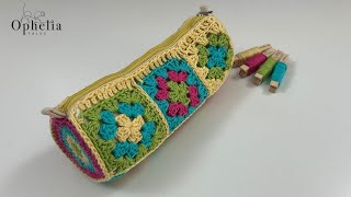 Round Crochet Pencil Case Tutorial  Ophelia Talks Crochet [upl. by Ahsitam]