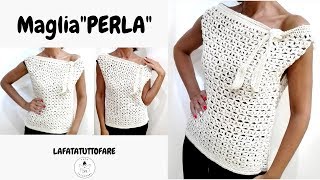 TUTORIAL Maglia quotPerlaquot maglia in cotonelafatatuttofare [upl. by Ainirtac]