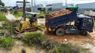 Starting A New Project in Flooded areas By Bulldozer KOMATSU Pushing Soil Into water [upl. by Hartzell4]