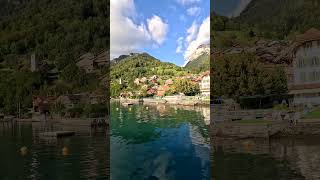 Merligen Switzerland From Lake Thun⛴️ mountains lake travel alps switzerland interlaken boat [upl. by Iturhs]