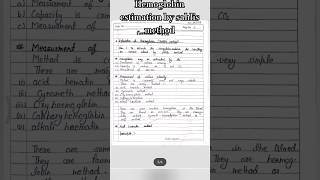 Hemoglobin estimation sahlis method practical shorts notes  easy  handwritten notesmlt [upl. by Ahens]