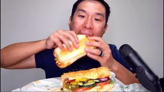 Eating Subway footlong with 4 hot sauces [upl. by Dahc240]