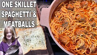 One Skillet SPAGHETTI amp HOMEMADE MEATBALLS 30 MINUTE MEAL ONE POT DINNER IDEA CATHERINES PLATES [upl. by Watkins]