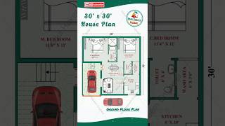 30x30 2bhk House Plan with car parking 30 by 30 House Plan houseplan ytshorts homedesign shorts [upl. by Alletnahs93]