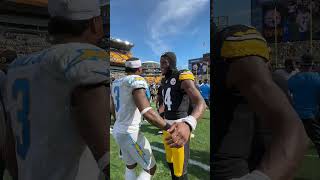 Respect 🤝 Steelers amp Chargers players meet up after the game steelers nfl shorts [upl. by Yvonner469]