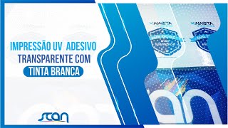 Impressão UV Adesivo transparente com tinta branca [upl. by Vasilek]