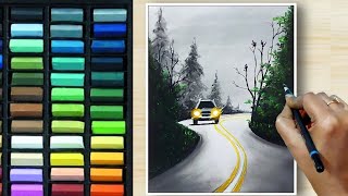 How to Draw Realistic 😱 ROADWAYS and CAR with PASTEL step by step  Soft pastel drawingPainting [upl. by Cailly]