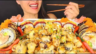 FRIED SUSHI amp FRIED MUSSELS ASMR MUKBANG MESSY EATING NOISES BIG BITES NO TALKING SEAFOOD CRUNCHY [upl. by Ripp636]