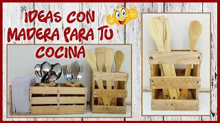 2 IDEAS CON MADERA PARA TU COCINA  Manualidades con retazos de madera  Crafts with pieces of wood [upl. by Leinahtam]