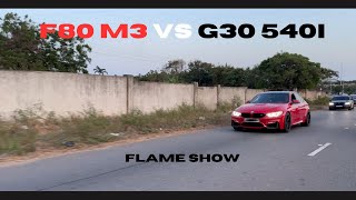 West Africas fastest F80 M3 VS G30 540i Street Takeover FLAME SHOW FROM M3 LOUD EXHAUST AND POPS [upl. by Teemus299]