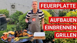 ♨️ GRILLBLITZ Grillen auf der Feuerplatte Feuertonne Einbrennen Rost Gerichte Rezepte Pflege Steak [upl. by Buhler91]