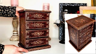 How to make a mini chest of drawers out of cardboard DIY tutorial [upl. by Anelys498]