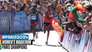 🤯 CRAZY 🤯 sprint for gold in the womens marathon  Paris Champions [upl. by Anali]