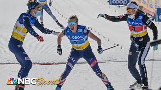 Jessie Diggins anchors Team USA to STUNNING UPSET in mixed team relay  NBC Sports [upl. by Trevar]