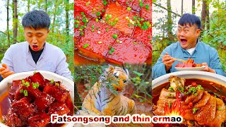 mukbang  Braised Pork  Spicy Chicken  Chili Pork  Beggar King Crab  fatsongsong and thinermao [upl. by Stillman420]