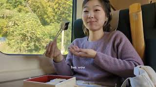 Eating bento boxes on a vintage train in Japan  the Yufuin No Mori 🚃 [upl. by Hsilgne]