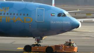 Airbus A330 Etihad Airlines Manchester City FC Livery Pushback at Airport Gate [upl. by Tripp]