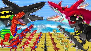 SPIDER MAN TREX MEGALODON vs Mosasaurs Evolved  Who King Of Dinosaurs Radiation Godzilla Cartoon [upl. by Kowal]