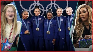 Simone Biles amp Team USA Gymnasts Cheered On By Celebs As They WIN GOLD At Olympics [upl. by End]