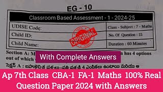 Ap 7th class Fa1 maths real question paper 2024💯ap 7th class maths CBA1 FA1 question paper 2024 [upl. by Etteinotna]