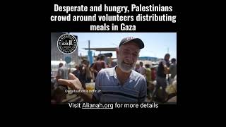 Desperate and hungry Palestinians crowd around volunteers distributing meals in Gaza gaza [upl. by Nyl]