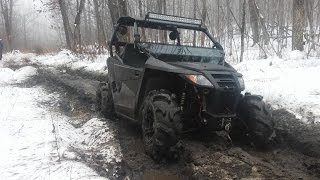 arctic cat wildcat trail xt 700 limited muddy snowy trail [upl. by Sevik]