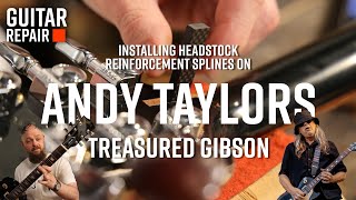 Unnecessarily Complex Headstock Reinforcement Spline Installation in ANDY TAYLORS Gibson [upl. by Anitsim]