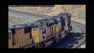 UP manifest train with UP heritage unit at Hesperia Railcam [upl. by Nitnilc611]