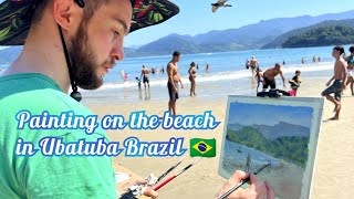 Painting a Seascape in Praia do Lazaro Ubatuba Brazil PleinAir Tutorial [upl. by Nuyh]