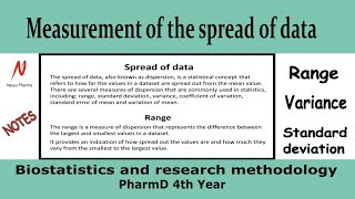 Range Variance and Standard deviation  Biostatistics and Research methodology  PharmD 4th year [upl. by Sivolc]