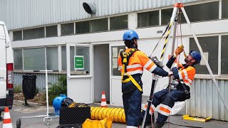 HARNAISPRO Utilisation du trépied HPTM9 avec kit treuil à corde LokHead WINCH 500 HARKEN INDUSTRIAL [upl. by Norej]