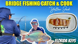 Bridge Fishing Catch amp Cook in Florida Keys Yellow Jack [upl. by Nattie231]