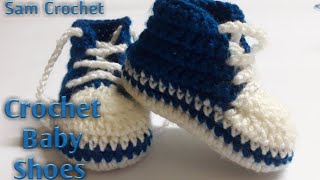 DIY Tutorial How to make Crochet Baby Shoes  Baby Booties With Shoe Laces Sam Crochet [upl. by Von738]