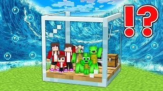 JJs Family And Mikeys Family SURVIVE TSUNAMI Inside Glass Bunker  in Minecraft Maizen [upl. by Orgalim]