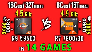 Ryzen 9 5950x vs Ryzen 7 7800x3D Test in 14 Games or R9 5950x vs R7 7800x3D [upl. by Nailimixam]