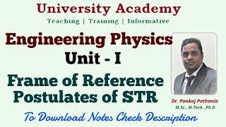 EP1 Enginerring Physics Relativistic Mechanics  Frame of reference Postulates of STR [upl. by Oneill]